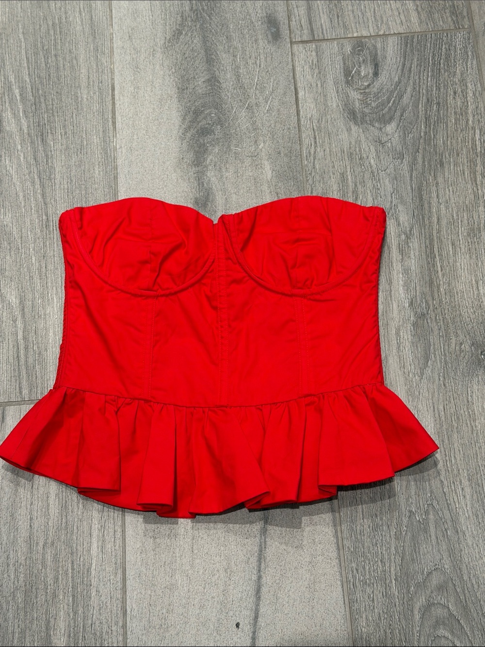 Olivaceous Bright Red Strapless Bustier Top- S